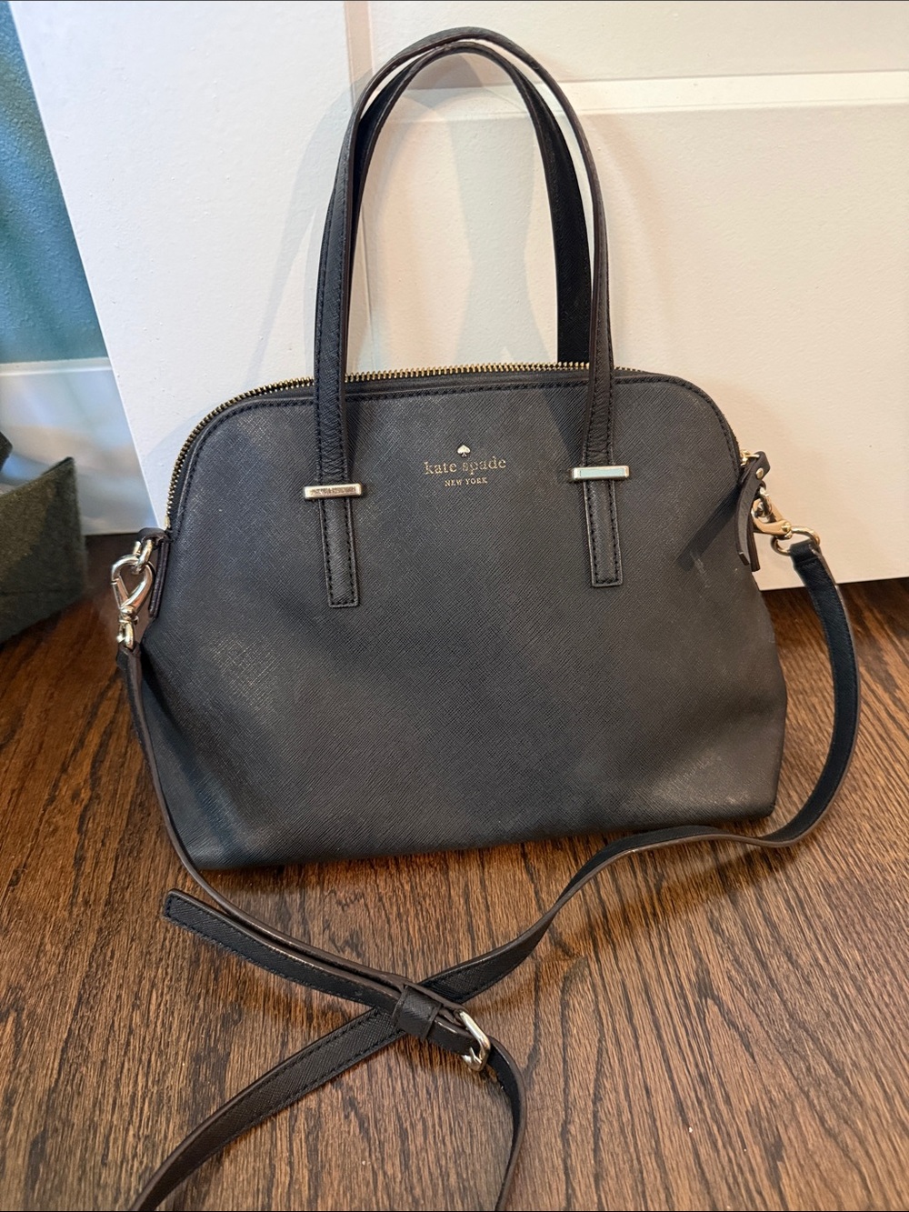 kate spade Black Saffiano Dome Satchel with Crossbody Strap - USED
